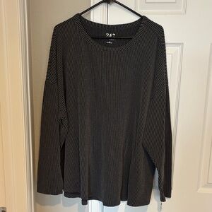 247 Charcoal Grey Striped Women's Long Sleeve Top